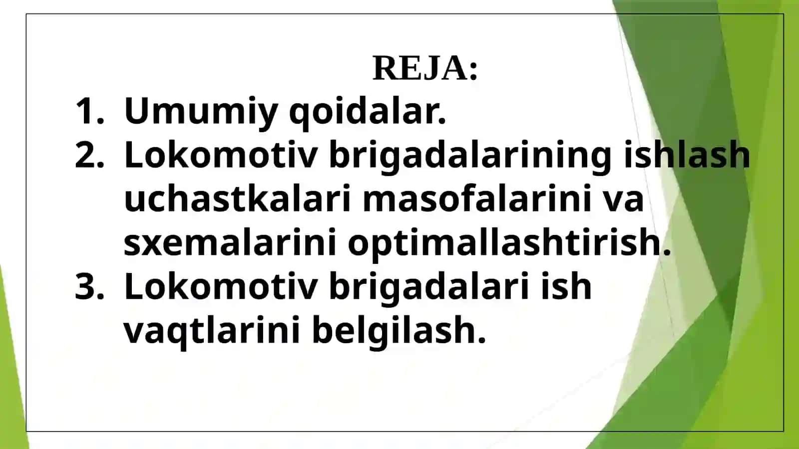 LOKOMOTIV BRIGADALARI ISHINI TASHKIL ETISH 2