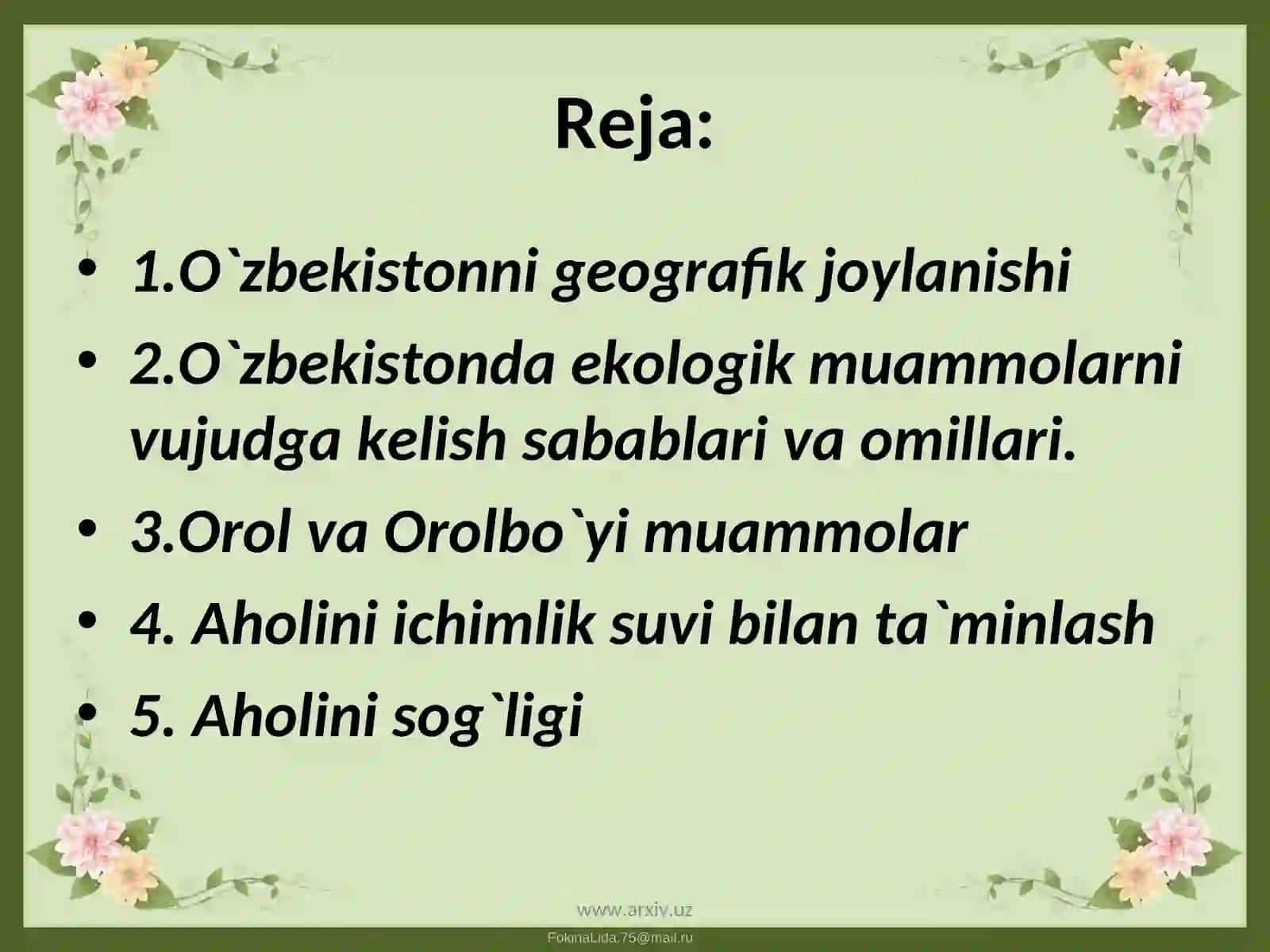 O’zbekistonda ekotizimlar muammolari va ularni bartaraf etish yo’llari 2