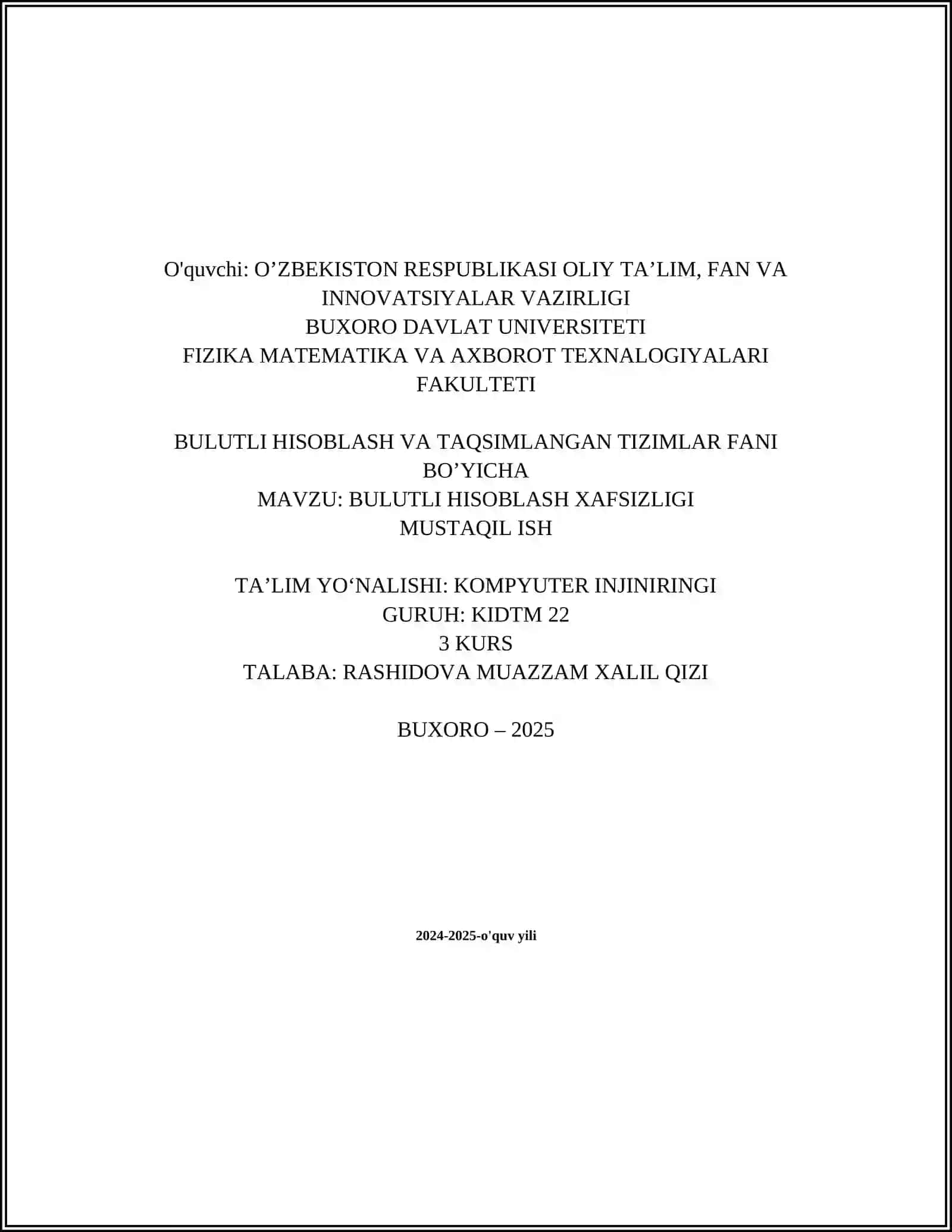 Bulutli hisoblash xavfsizligi asoslari 2