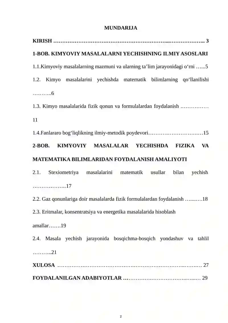 KIMYOVIY MASALALARNI YECHISHDA FIZIKA VA MATEMATIKA BILIMLARIDAN FOYDLANISH 2