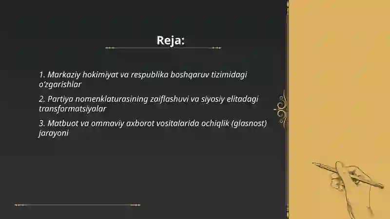"Qayta qurish" yillarida Ozbekistondagi ijtimoiy-siyosiy vaziyat 2