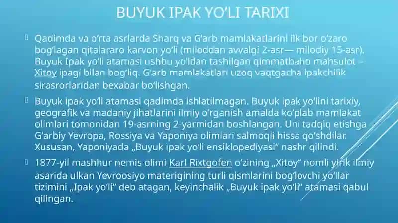 Buyuk Ipak yo’li va hozirgi zamon.O’zbekistonning turizm salohiyati 2