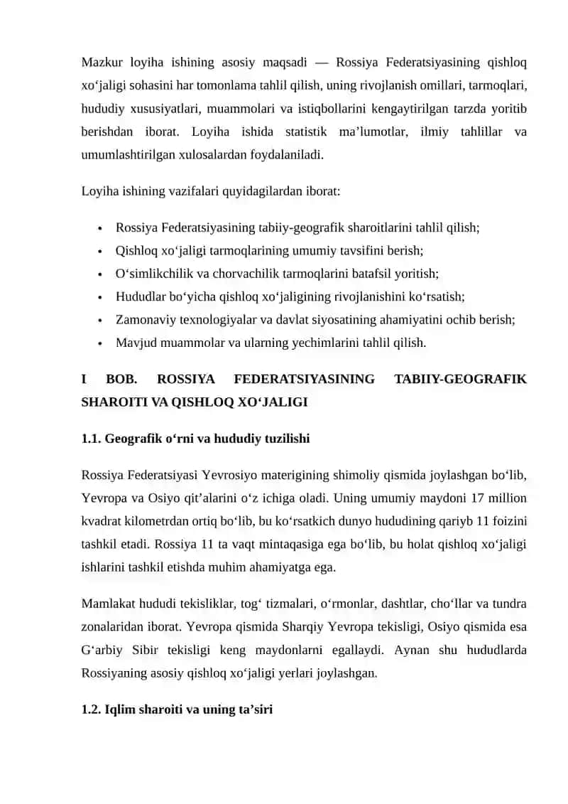 ROSSIYA FEDERATSIYASINING TABIIY-GEOGRAFIK SHAROITI VA QISHLOQ XO‘JALIGI 2