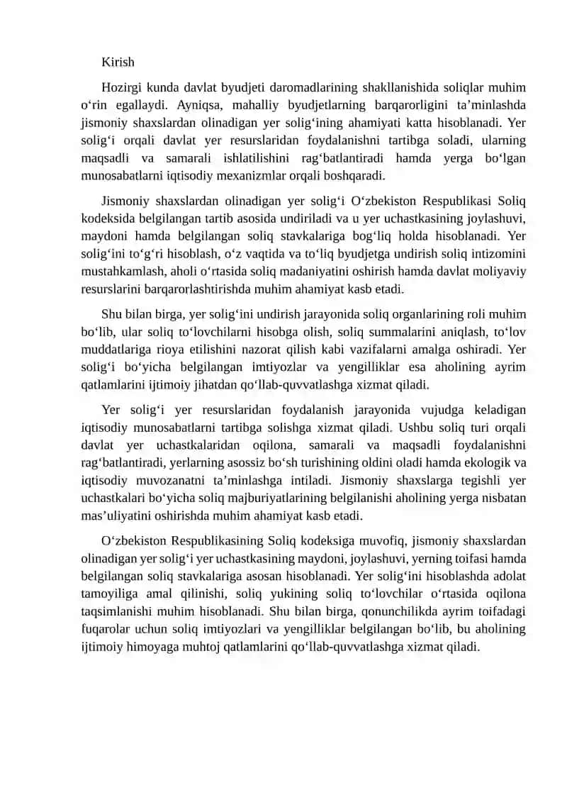 Jismoniy shaxslardan olinadigan yer solig'ini hisoblash va byudjetga undirish tartibi 2