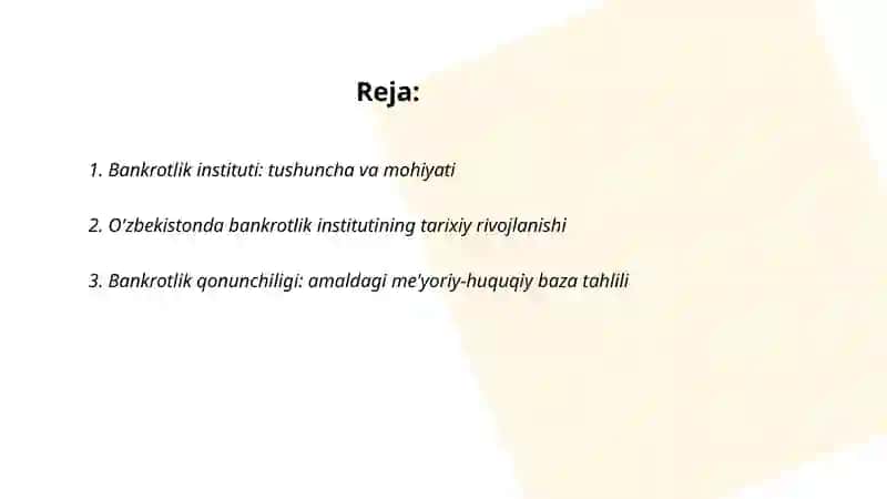 Bankrotlik instituti va uning rivojlanish istiqbollari 2