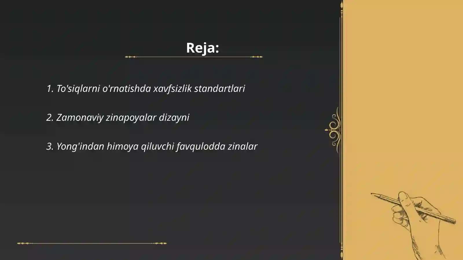 To'siqlar, zinalar, favqulotda zinalar, oyna va yoritish uskunalari 2
