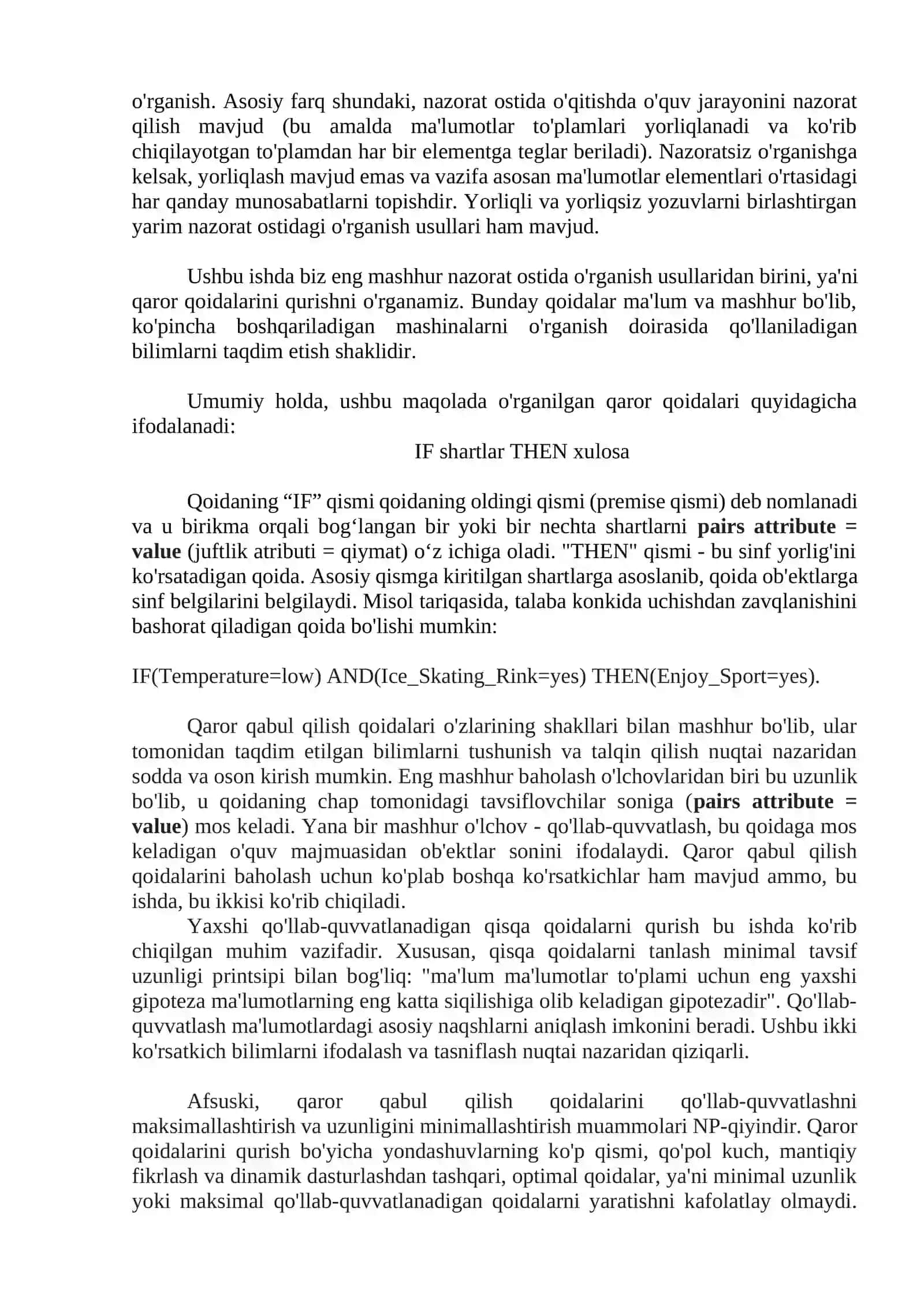 Sinflashtirish masalasida hal qiluvchi qoidani qurish algoritmi. 2