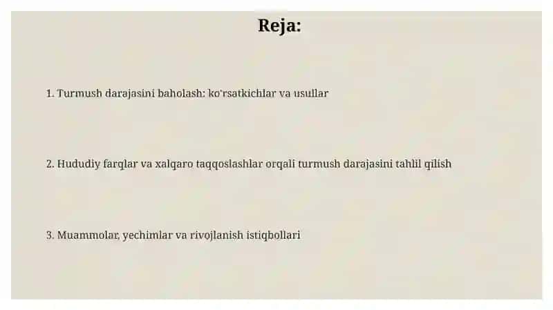 Aholi turmush darajasini statistik o‘rganish(mamlakatlar va viloyatlar misolida) 2