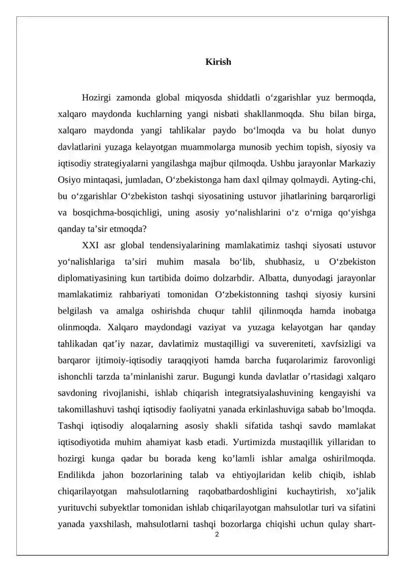O’zbekistonda tashqi savdo geografiyasining sifat jihatidan o’zgarib borishi 2