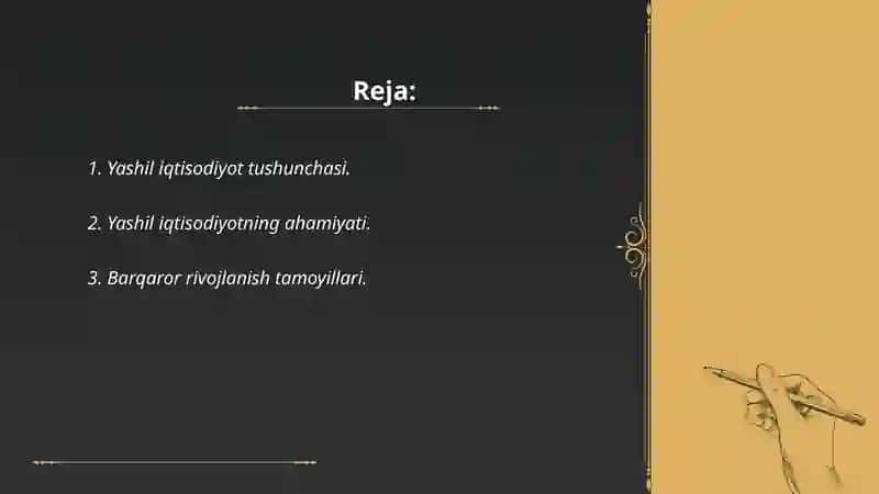 Yashil iqtisodiyotga oʻtishning zaruriyati, tamoyillari va dastaklari 2