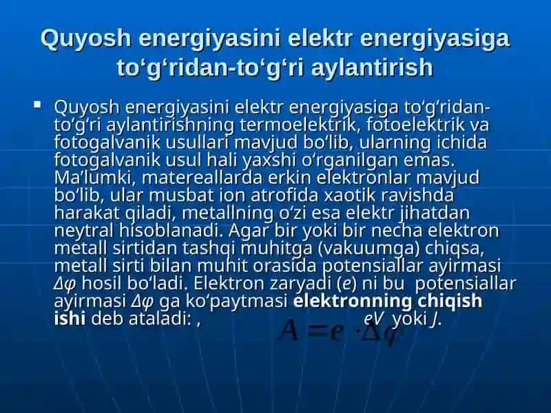 Quyosh energiyasida foydalanish 2