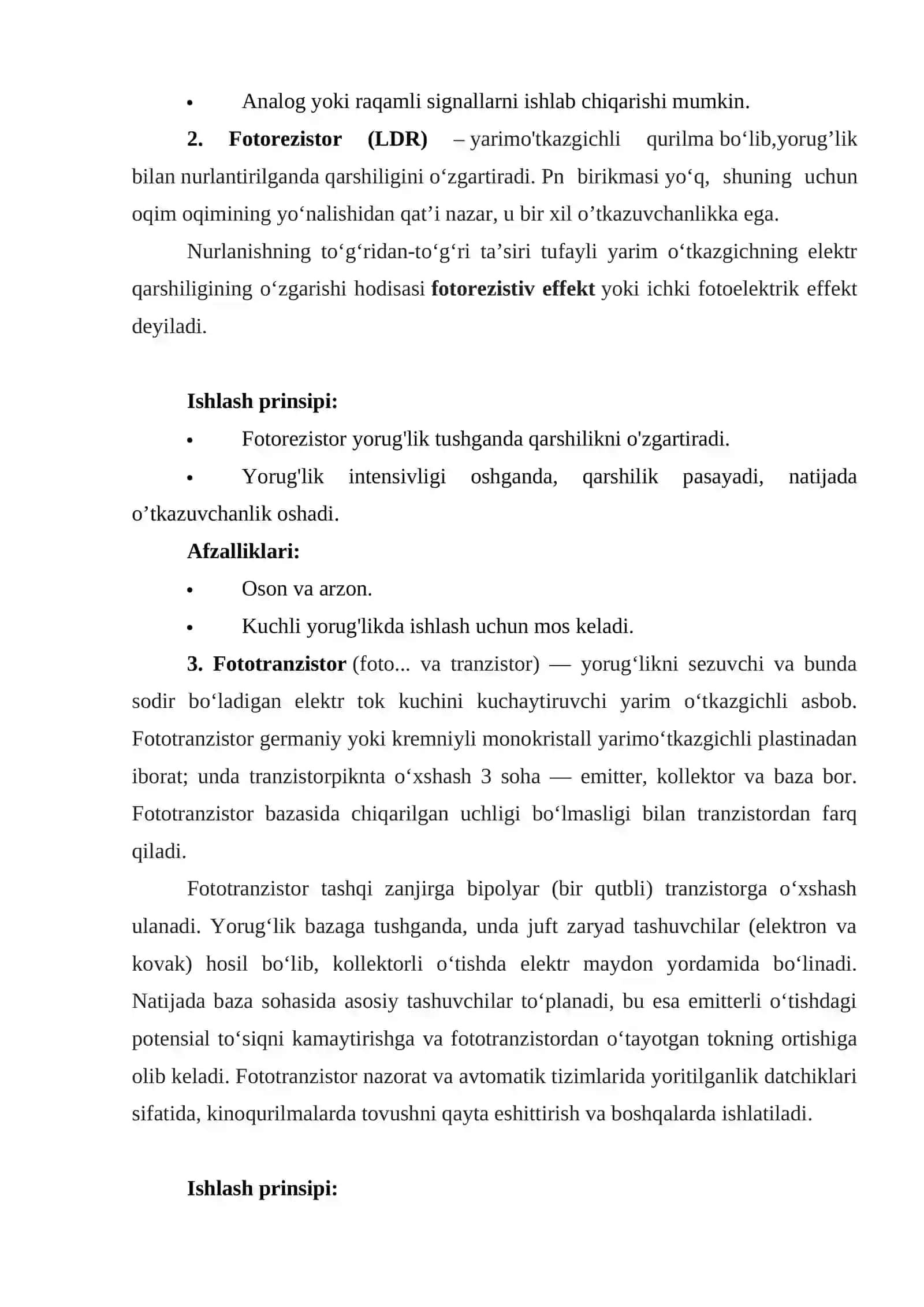 Fotodiod, fotorezistor va fototranzistorlarning robototexnikada qo‘llanishi 2