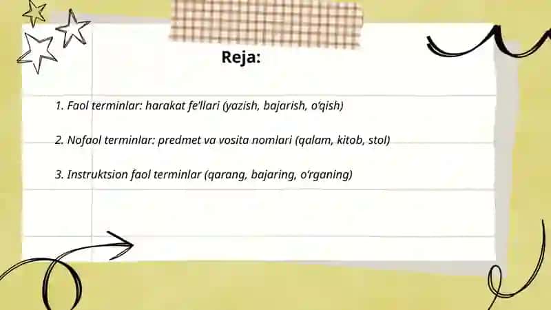 Boshlangʻich taʼlimda sohaga oid faol va nofaol terminlar 2