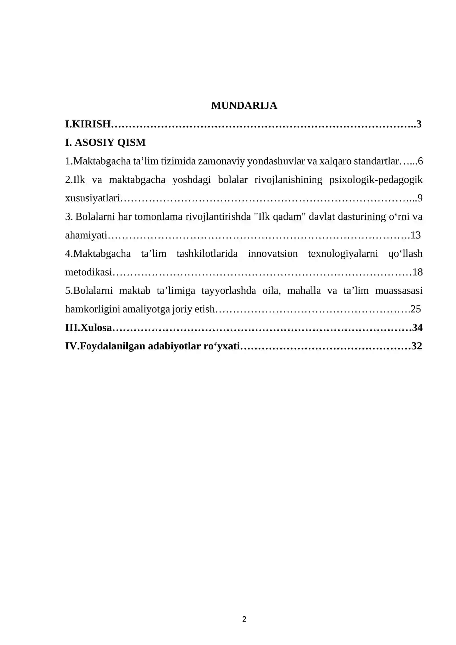 Ilk va maktabgacha yoshdagi bolalarning rivojlanishiga qo'yiladigan davr talablari va uni amaliyotga joriy etish 2