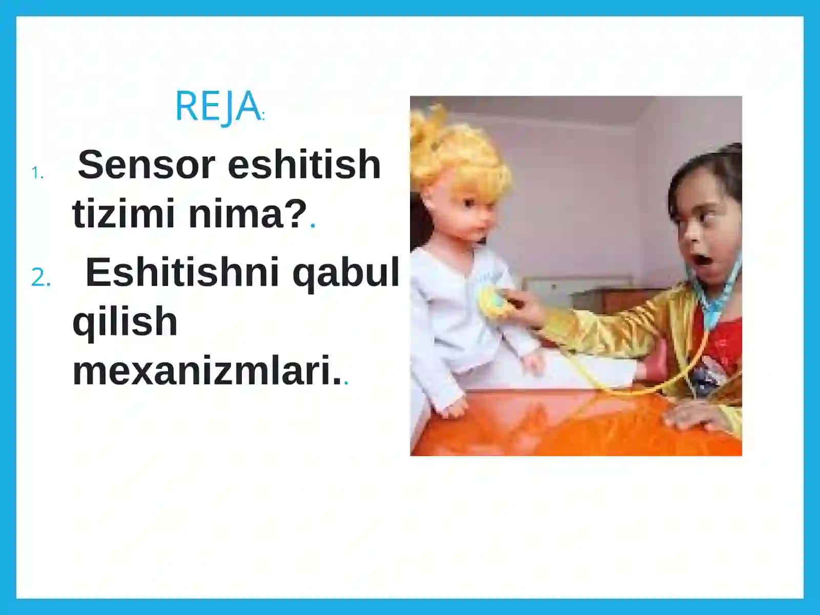 SHAKIROVADINORA "Inklyuzivta’lim"fanidan“Sensornuqsonibo’lganbolalarniinkluzivta’limjarayonidaqo’llab-quvvatlashshart-sharoitlarivastrategiyalari..” 2