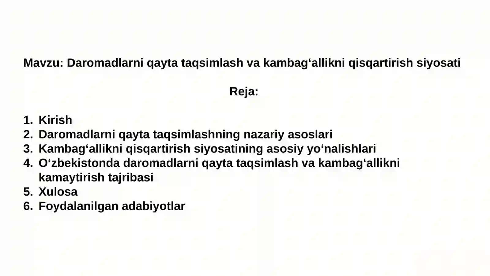 Daromadlarni qayta taqsimlash va kambag'allikni qisqartirish siyosati 2