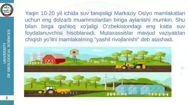 QISHLOQ XO‘JALIGINI “YASHIL IQTISODIYOT” ASOSIDA BARQAROR RIVOJLANTIRISHМаърузачи:Дониёрова шахноза Дониёровна 2