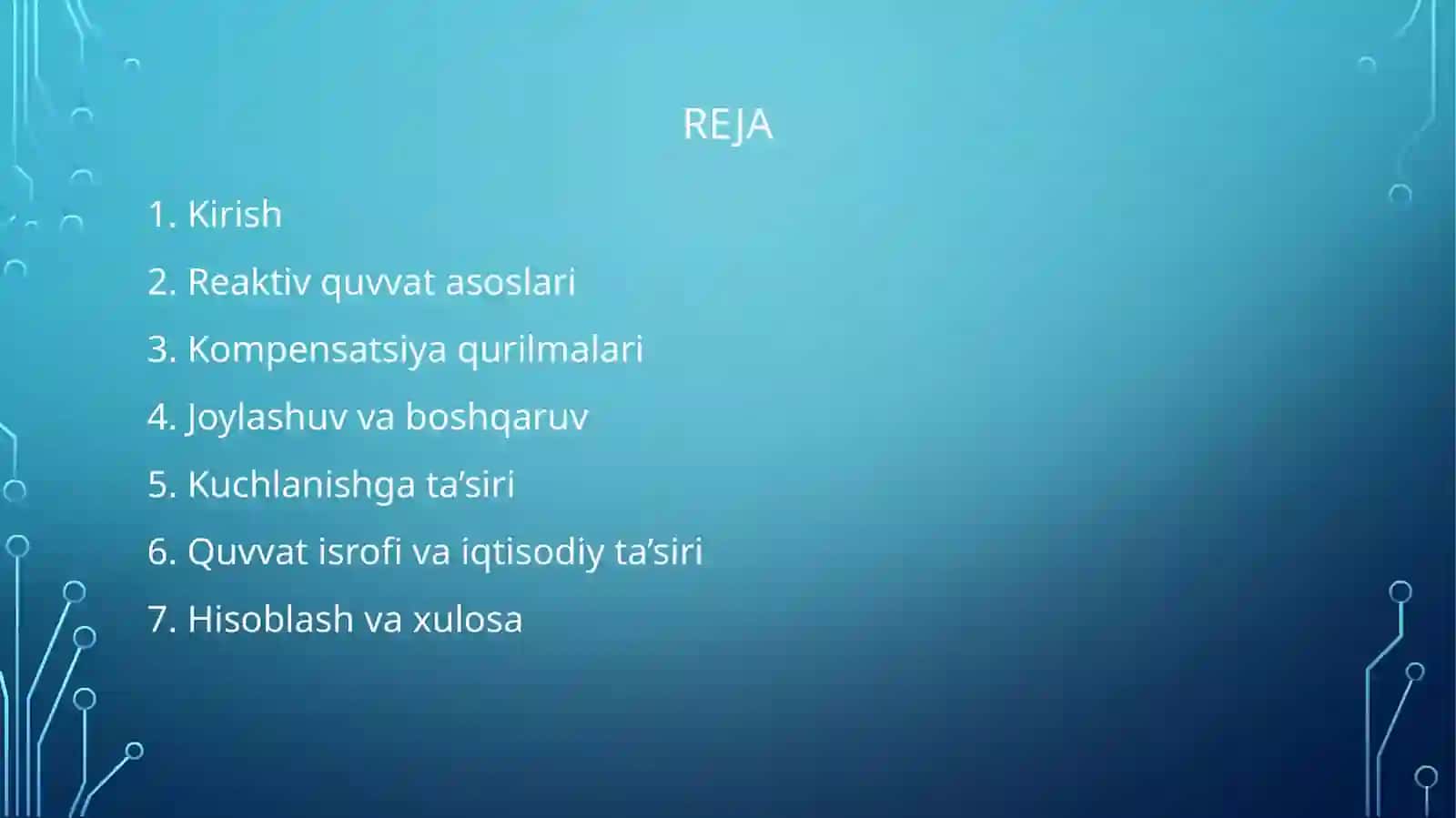 Kompensatsiya qurilmalari. Reaktiv quvvatning kuchlanish va quvvat isrofiga ta’siri 2