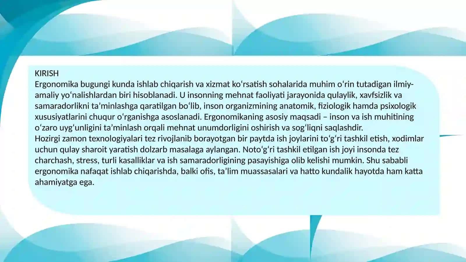 Ergonomik tizim nuqtai nazaridan tananing anatomik, fiziologik va psixologik imkoniyatlari 2