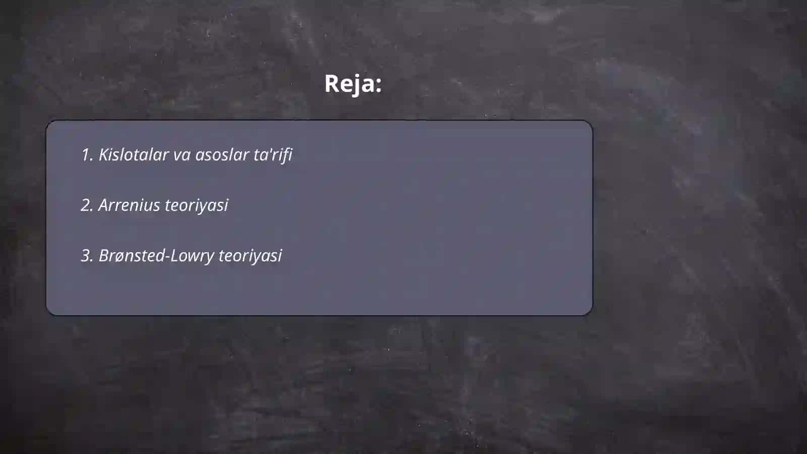 Kislota asosli mu ozanat. Elektrolitik dissotsiatsia nazariyasi 2