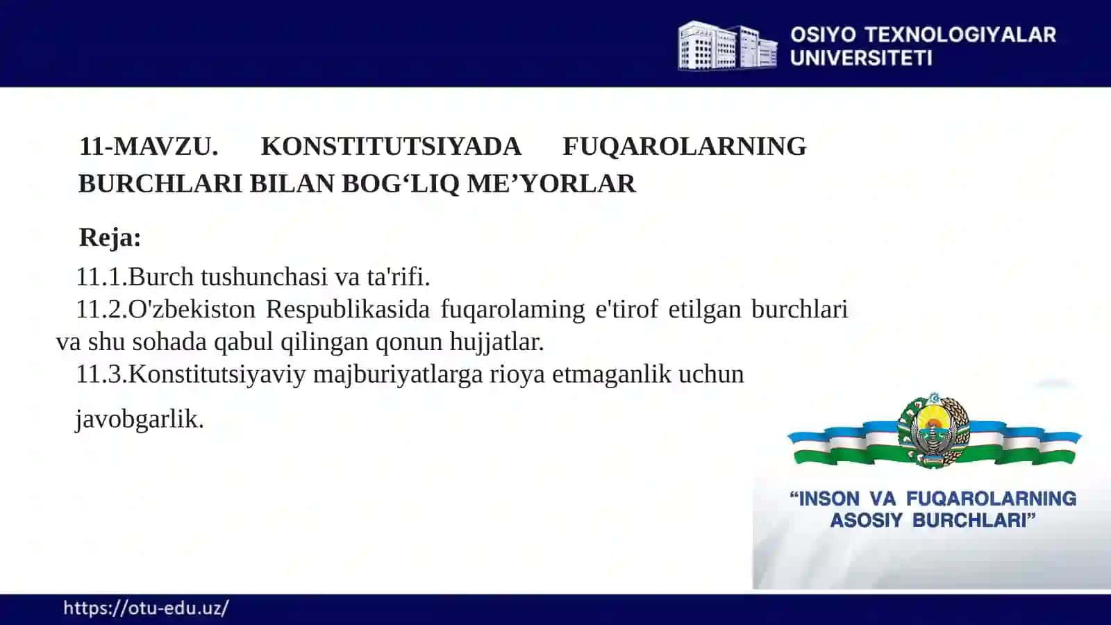 MAVZU.KONSTITUTSIYADA FUQAROLARNING BURCHLARI BILAN BOG‘LIQ ME’YORLAR 2