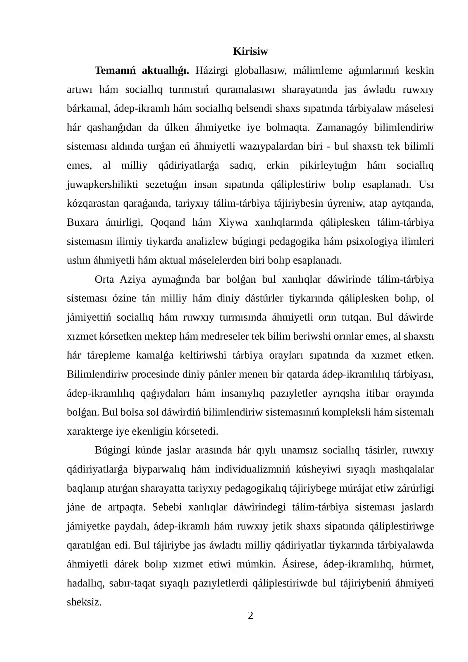 XANLÍQLARDAǴÍ TÁLIM-TÁRBIYA TÁJIRIYBESINIŃ ZAMANAGÓY ÁHMIYETI 2