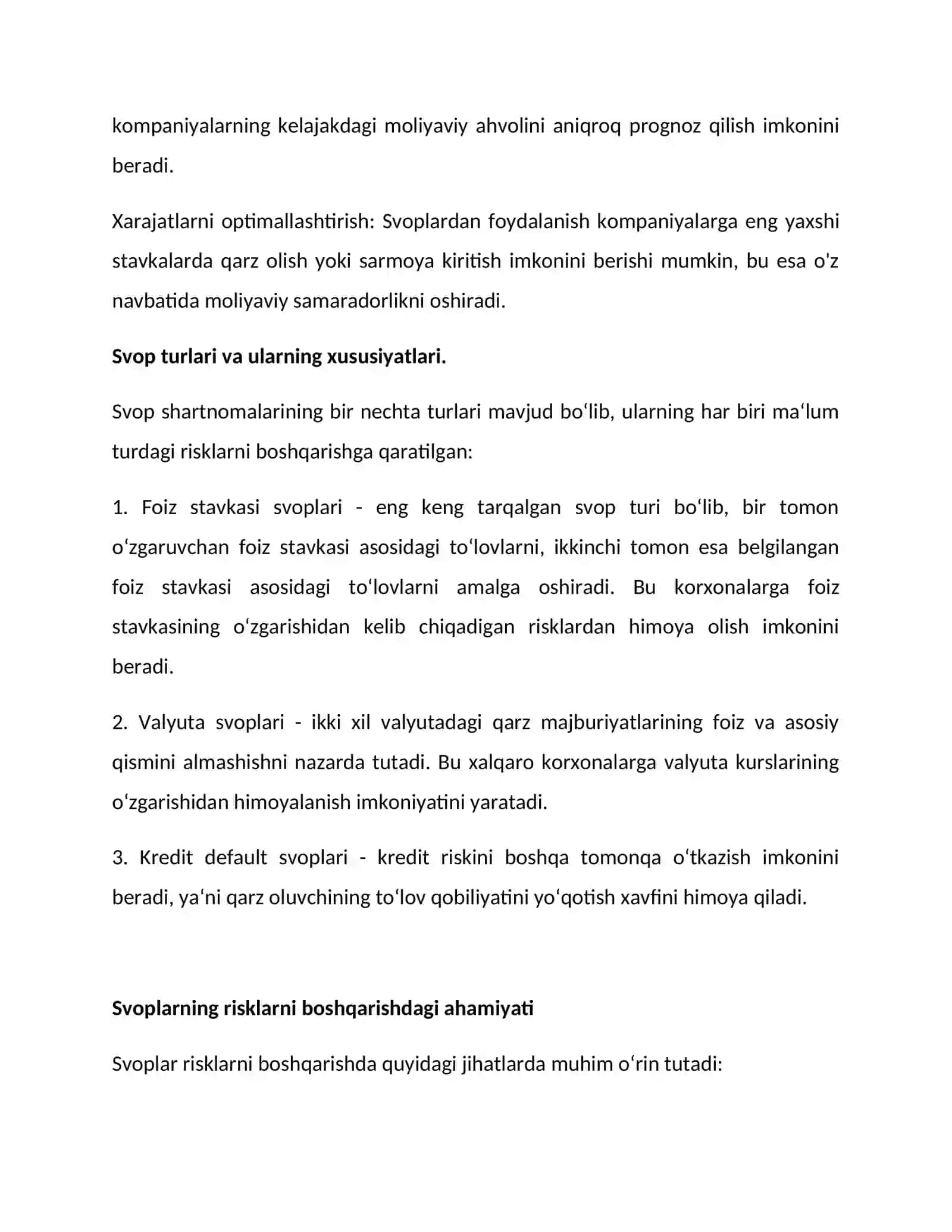 Svoplar va ularning risklarni boshqarishdagi o‘rni 2