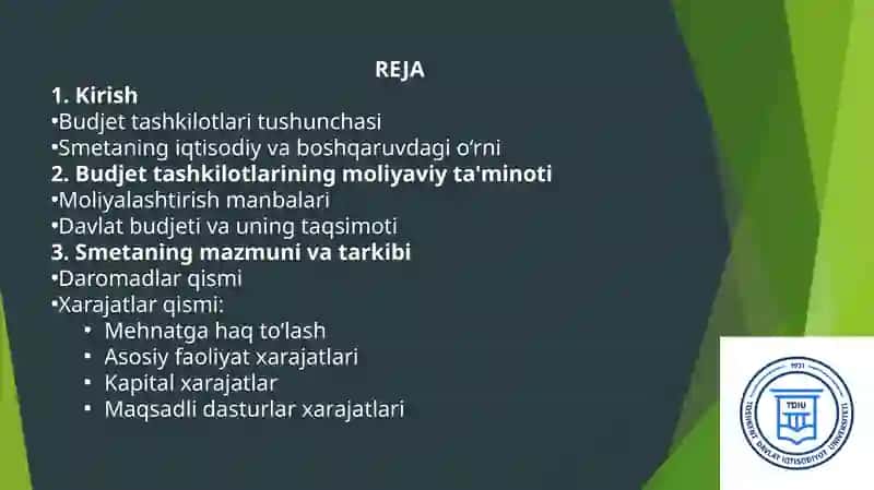 BUDJET TASHKILOTLARIDA SMETALAR TARKIBI VA ULARNI SHAKILLANTIRISHNING XUSUSIYATLARI. 2
