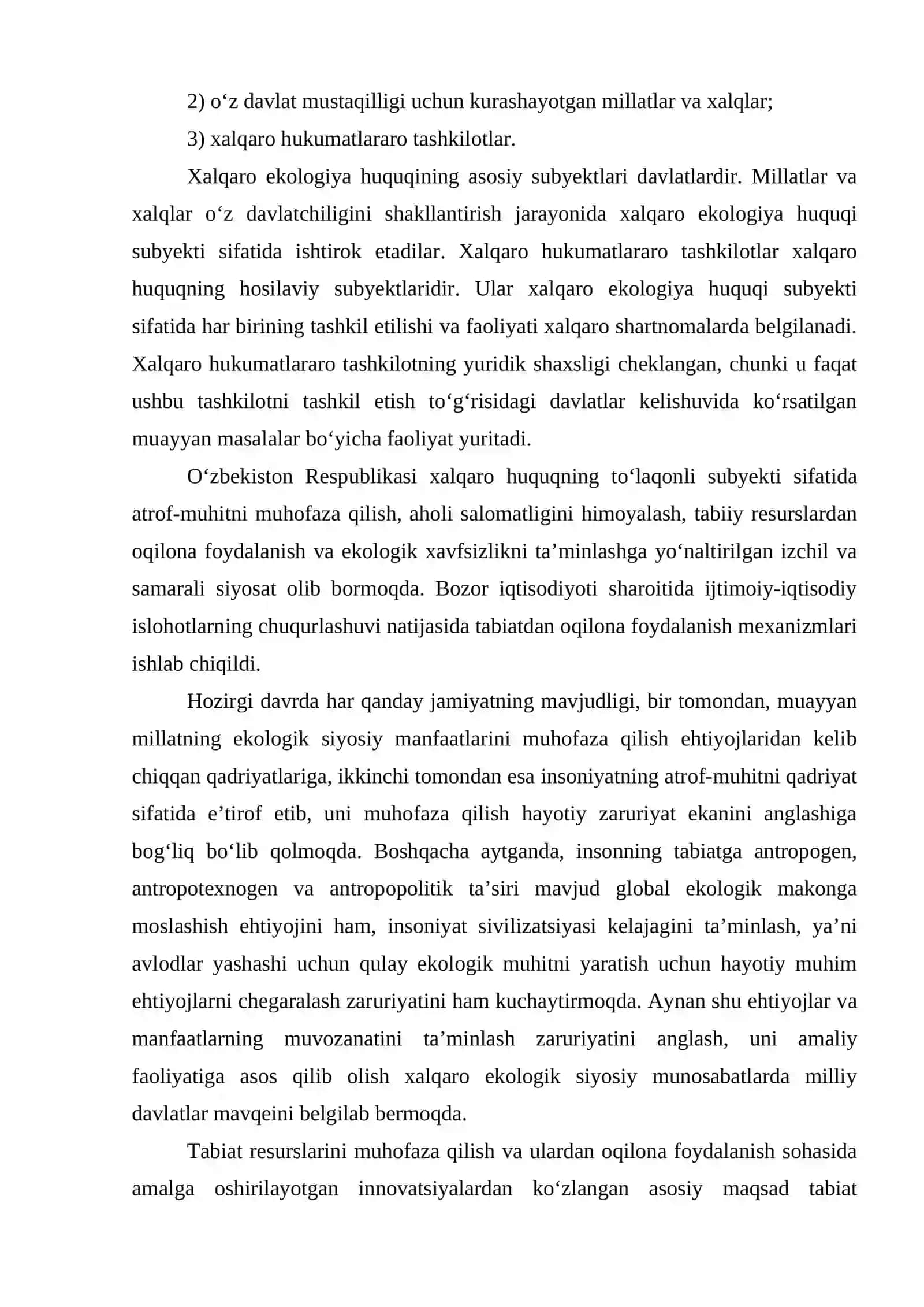 O‘zbekiston Respublikasining ekologiya sohasidagi xalqaro hamkorligi 2