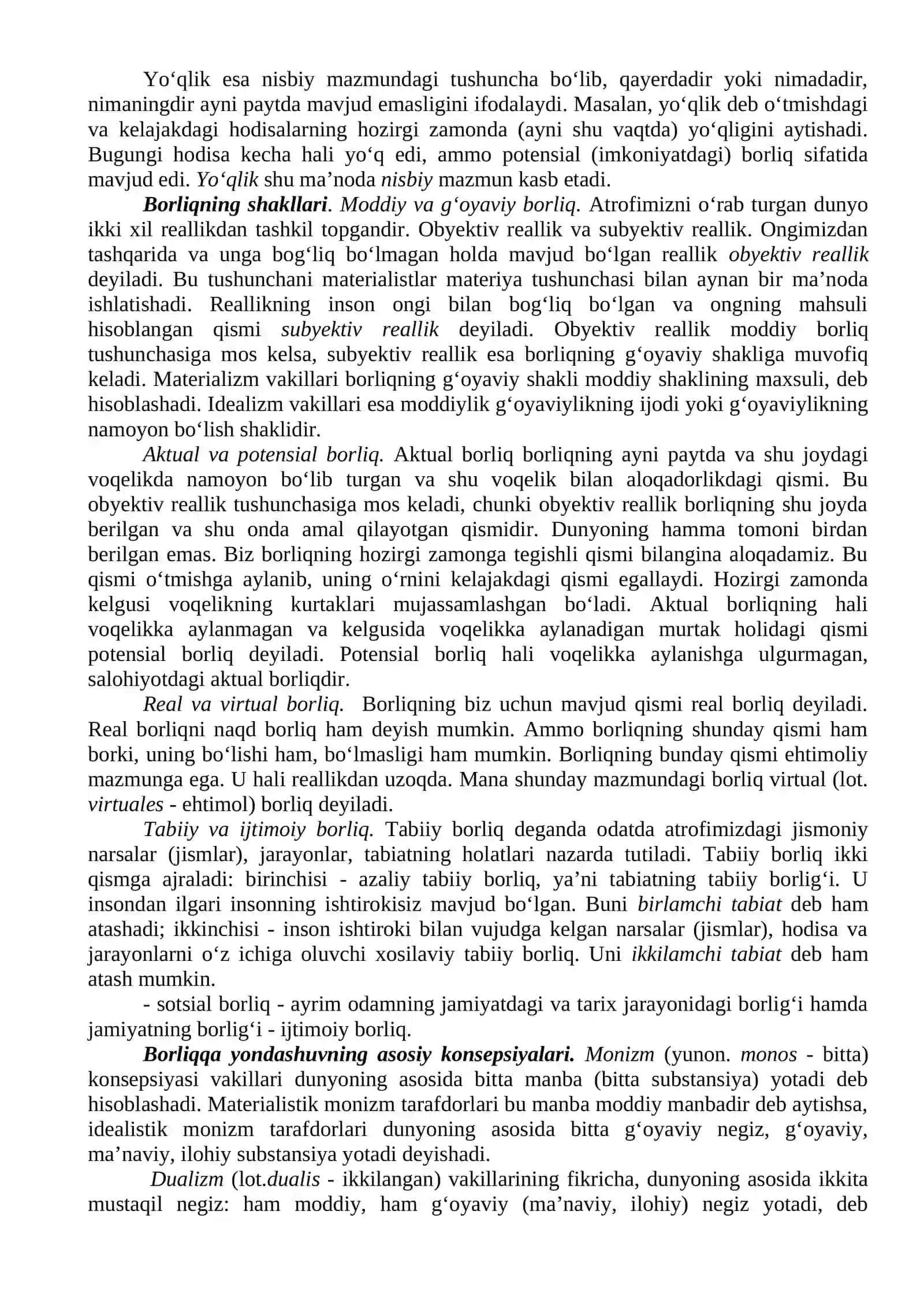 2 BORLIQ FALSAFASI (ONTOLOGIYA), RIVOJLANISH FALSAFASI 2