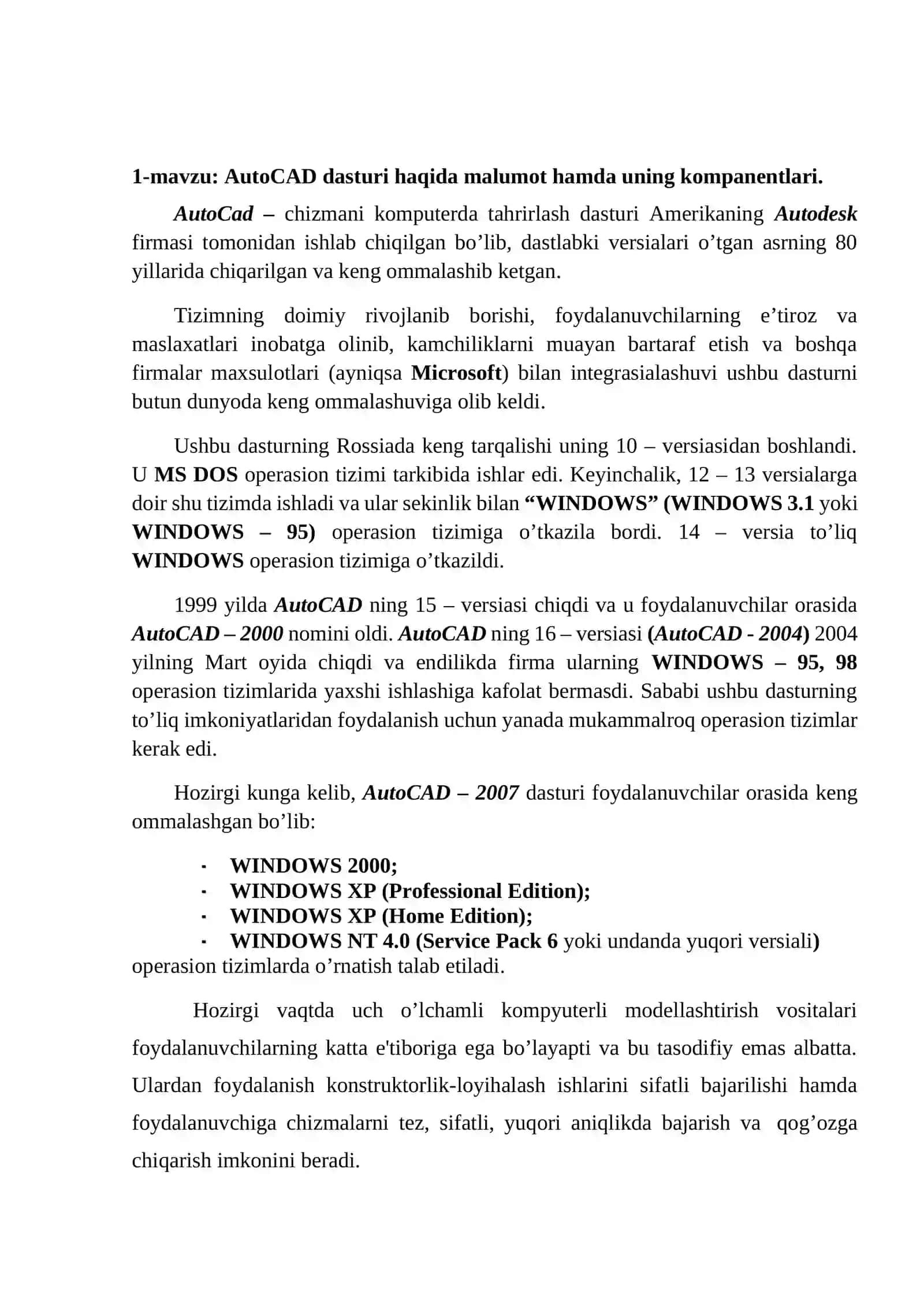 CAD tizimlari amaliy 2