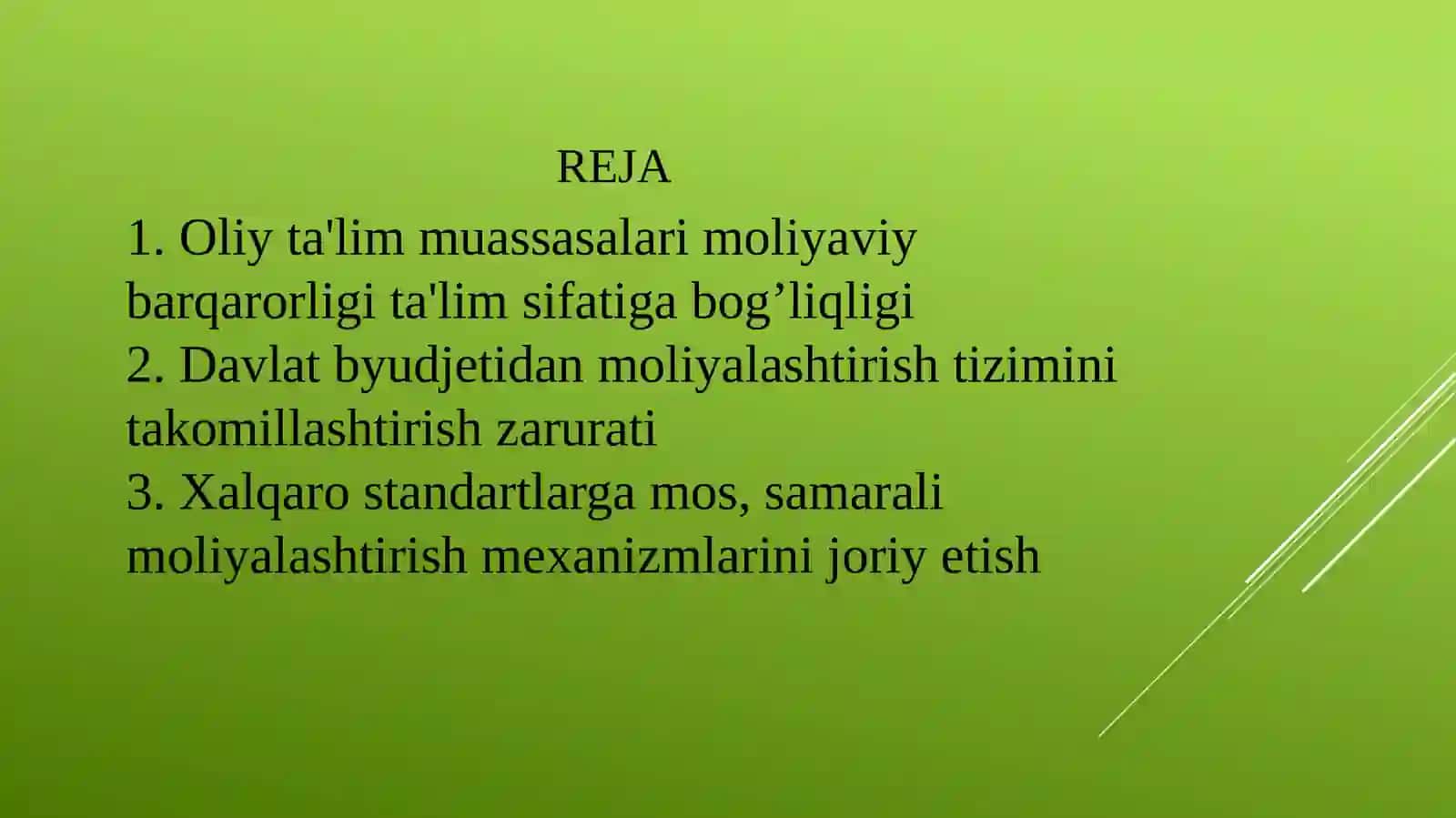 DAVLAT OLIY TA'LIM MUASSASALARINI MOLIYALASHTIRISH HISOBI ISTIQBOLLARI 2