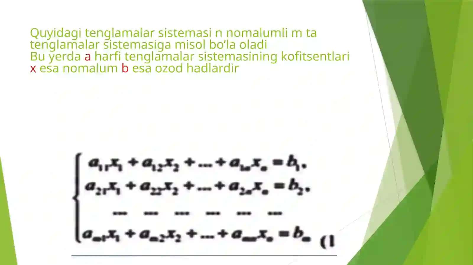 n nomalumli m ta chiziqli tenglamalar sistemasi.Chiziqli tenglamalar sistemasiga doir iqtisodiy masalalarni yechish 2