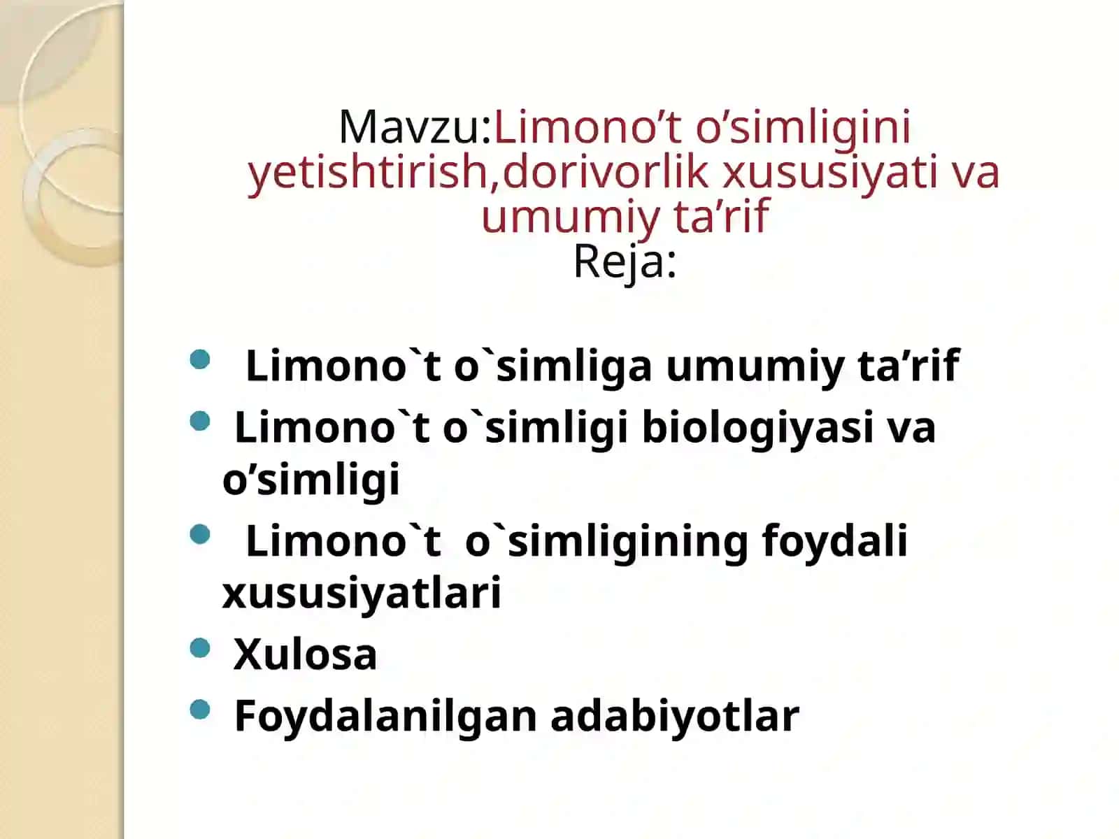 Limono’to’simliginiyetishtirish, dorivorlik xususiyati va umumiy ta’rif 2