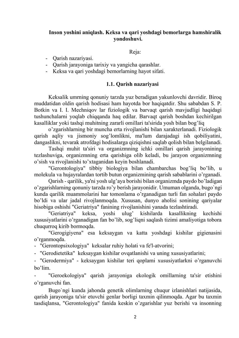 Geronotologiyada Hamshirilik Ishi Moduli №1: Inson Yoshini Aniqlash 2