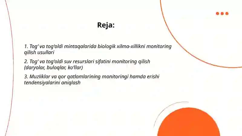 Togʻ va togʻoldi mintaqalarida ekologik monitoring 2