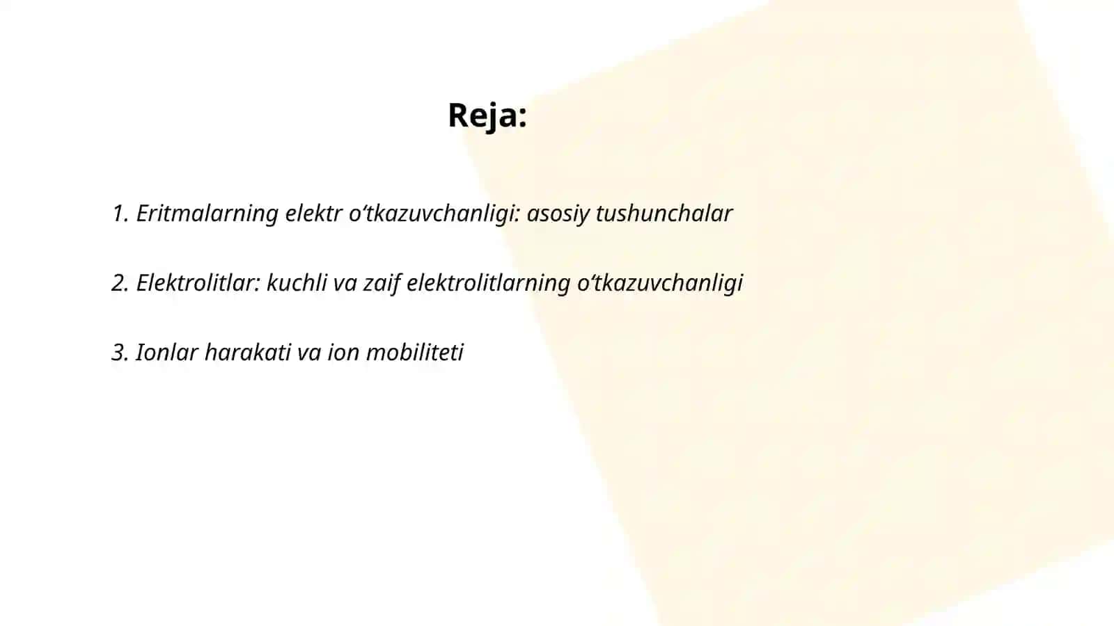 Elektrokimyo.Ertmalarining elektr o‘tkazuvchanligi 2