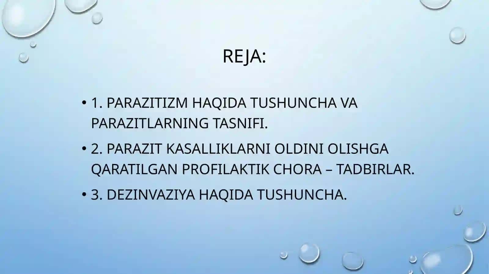 dunyo miqyosida va o’zbekiston bo’yicha parazitar kasalliklar tarqalishining zamonaviy xususiyatlari 2