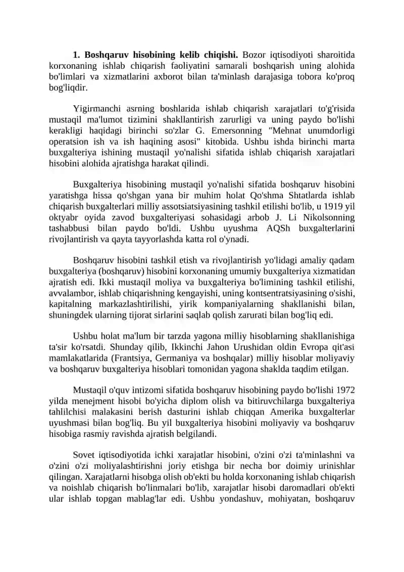 Boshqaruv hisobining maqsadi va vazifalari 2