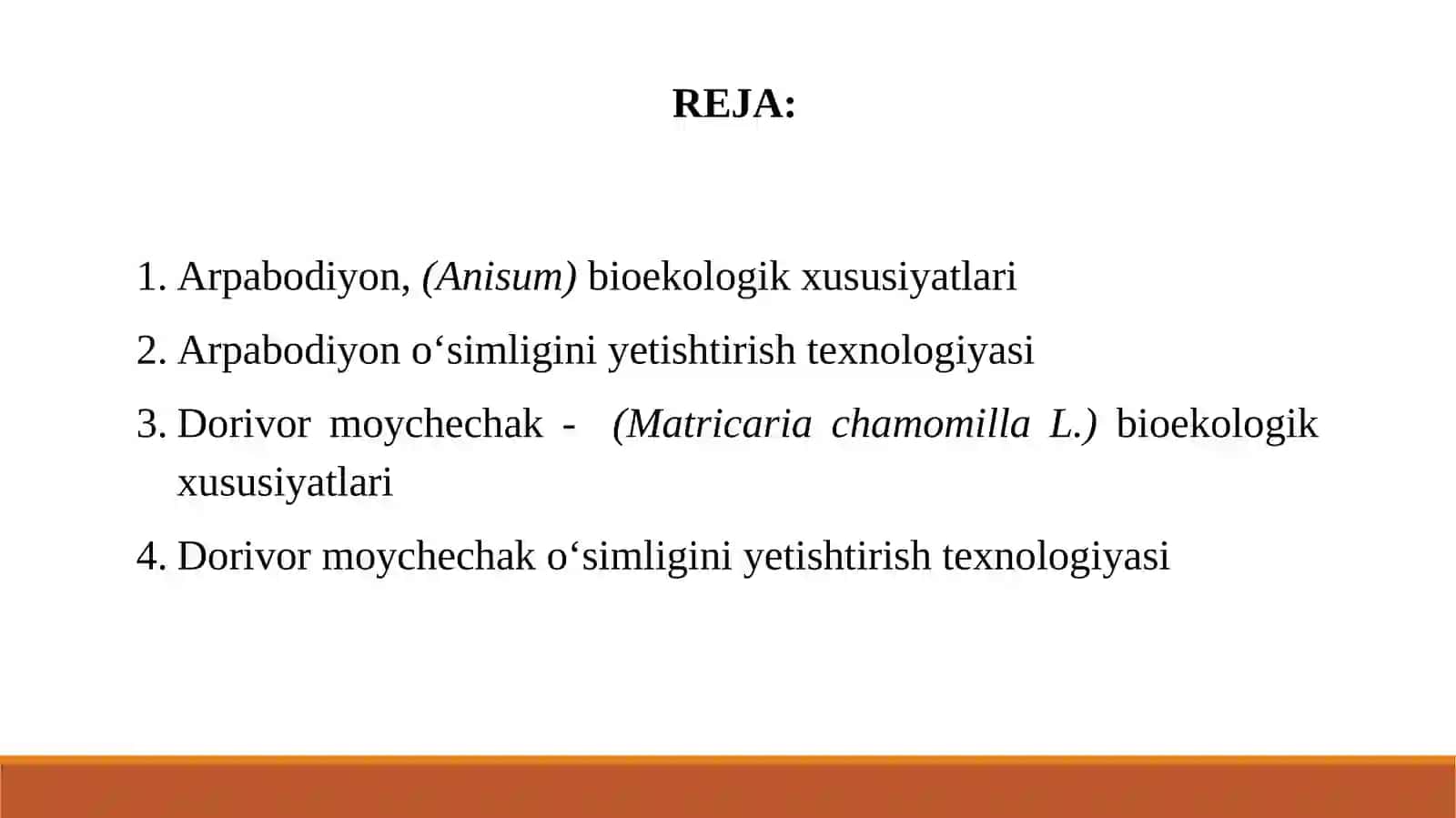 BIR YILLIK DORIVOR O‘SIMLIKLARNI YETISHTIRISH TEXNOLOGIYASI 2