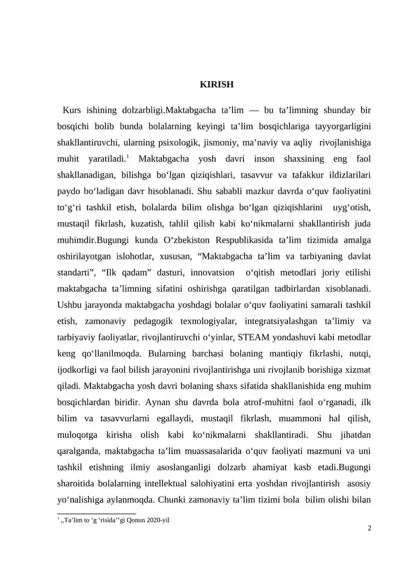 Kurs ishining dolzarbligi.Maktabgacha ta’lim 2