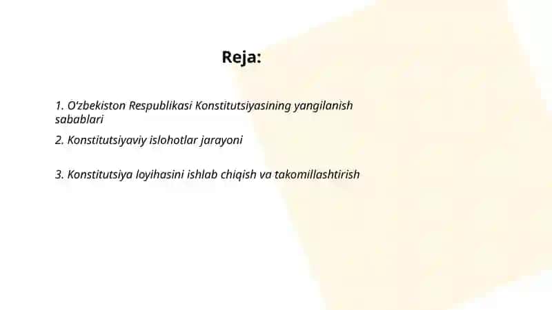 Yangi Tahrirdagi Oʻzbekiston Respublikasi Konstitutsiyasining umumxalq tomonidan qabul qilinishi (2023 y.30 aprel)va uning mazmuni 2