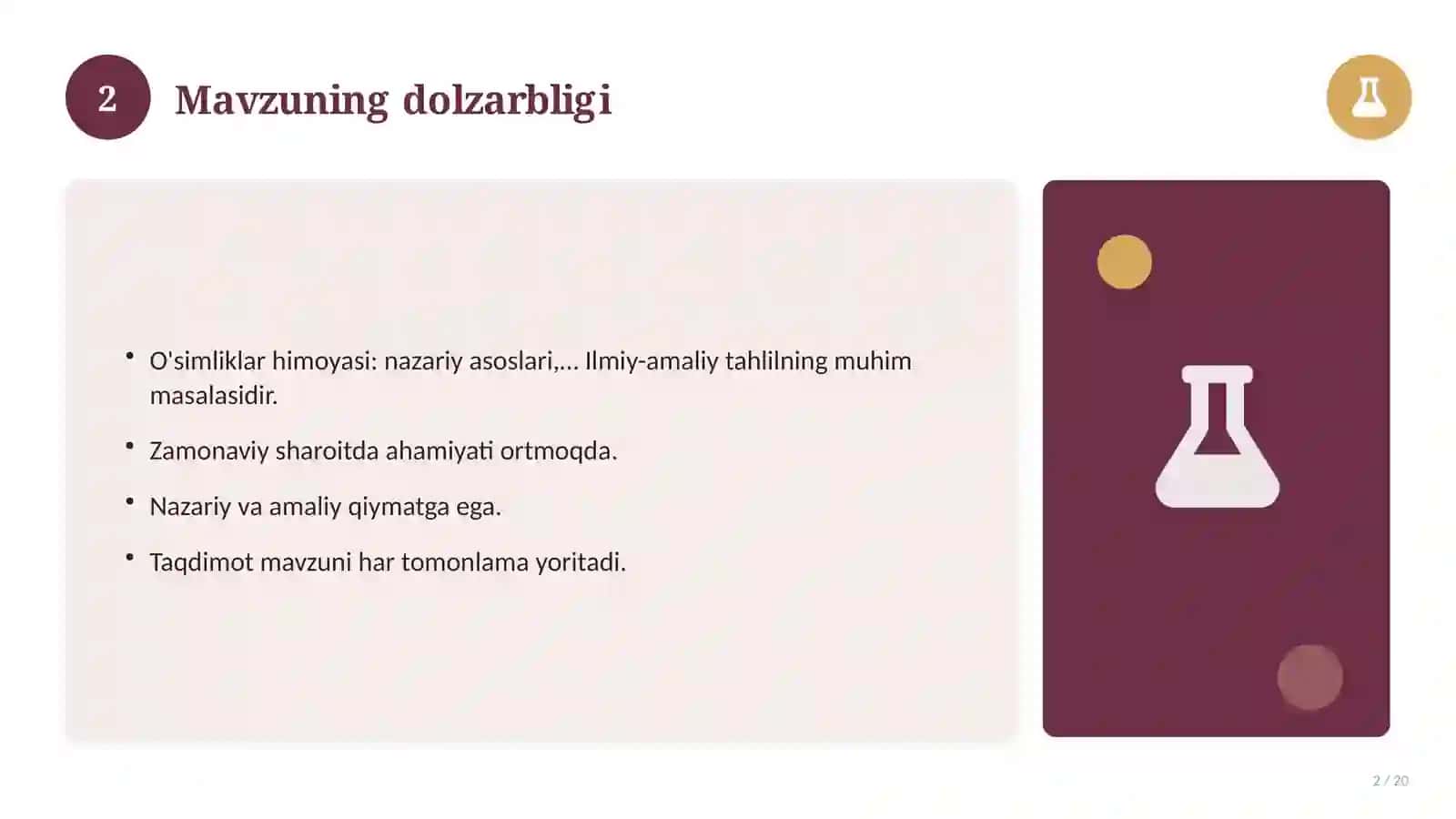 O'simliklar himoyasi: nazariy asoslari, integratsion yondashuvda (Magistrlik dissertatsiyasi mavzusi) 2