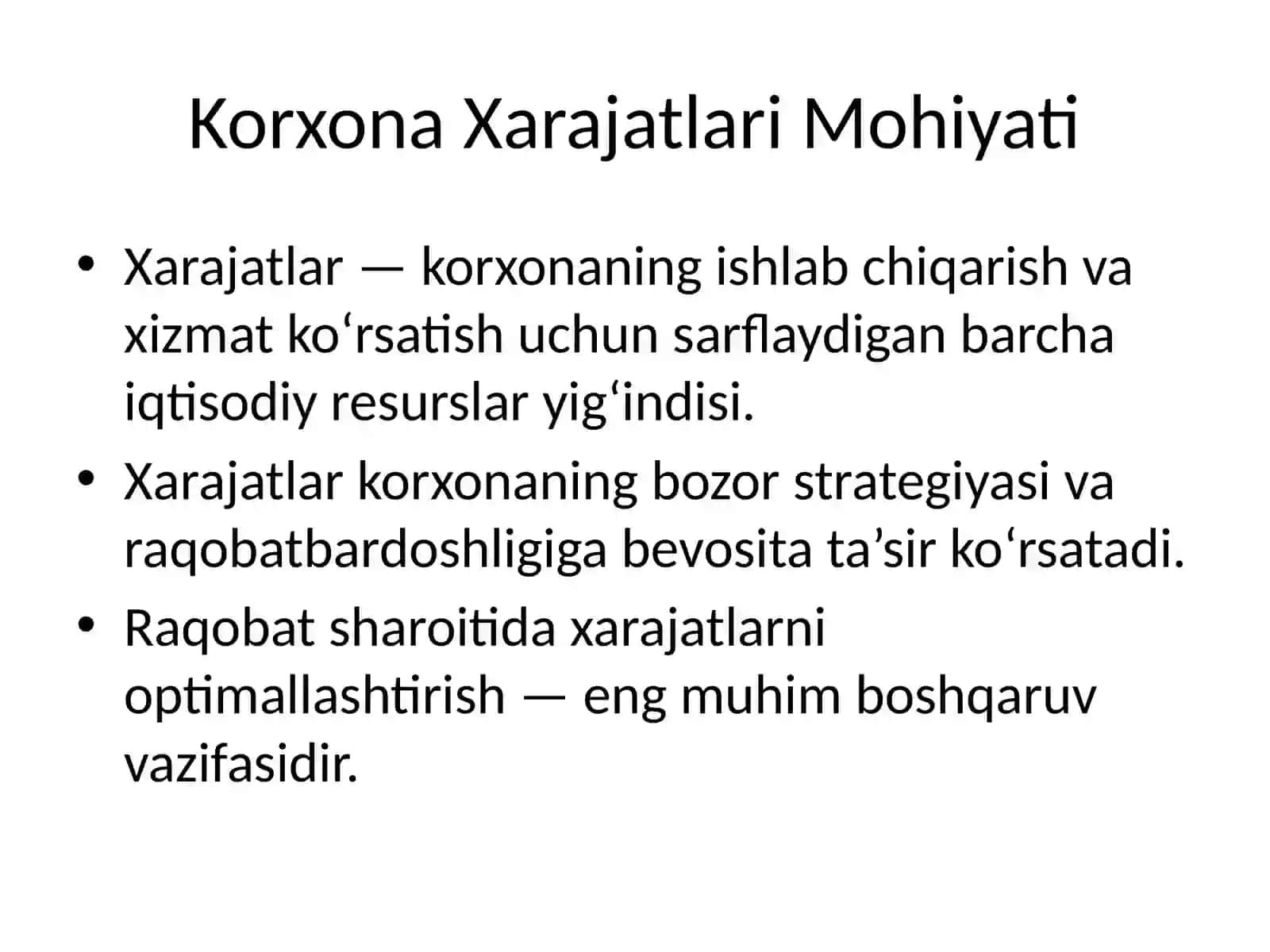 Korxona Xarajatlari va Foydasi 2
