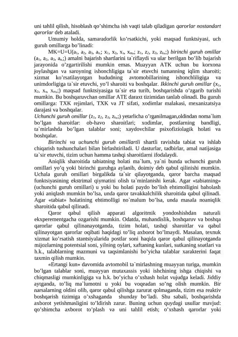 Ishlab chiqarishni boshqarishda qaror qabul qilish usullari va tasnifi 2