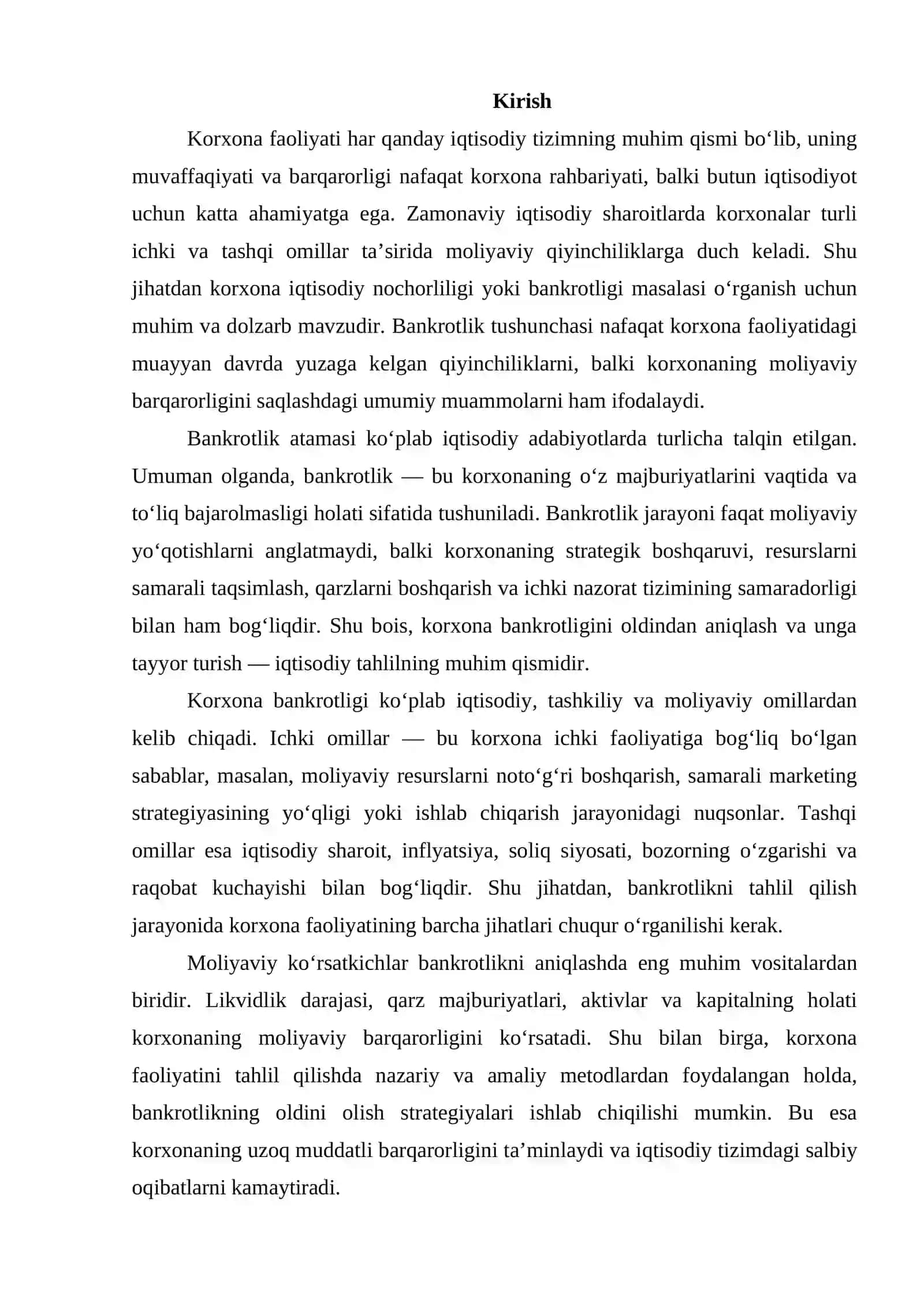 Korxona iqtisodiy nochorliligi (bankrotligi) ni tahlil qilish 2