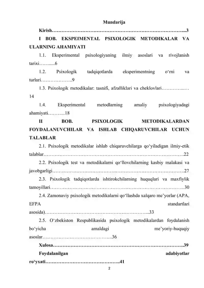 Ekispremental psixologik metodikalardan foydalanuvchilar va ishlab chiqaruvchilar uchun talablar 2