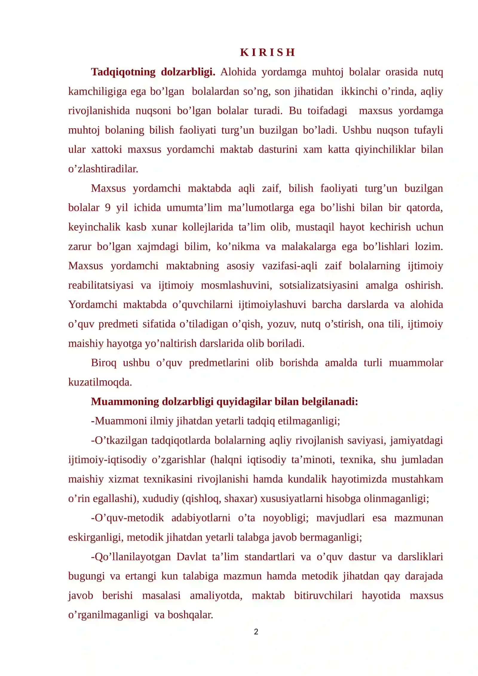 Ona tili daslarida aqli zaif o’quvchilar obrazli tafakkurini rivojlantirish yo’llari muammosi 2