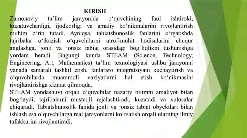 STEAM ta’lim texnologiyasi asosida jonli va jonsiz tabiat bilan tajribalar o‘tkazish 2