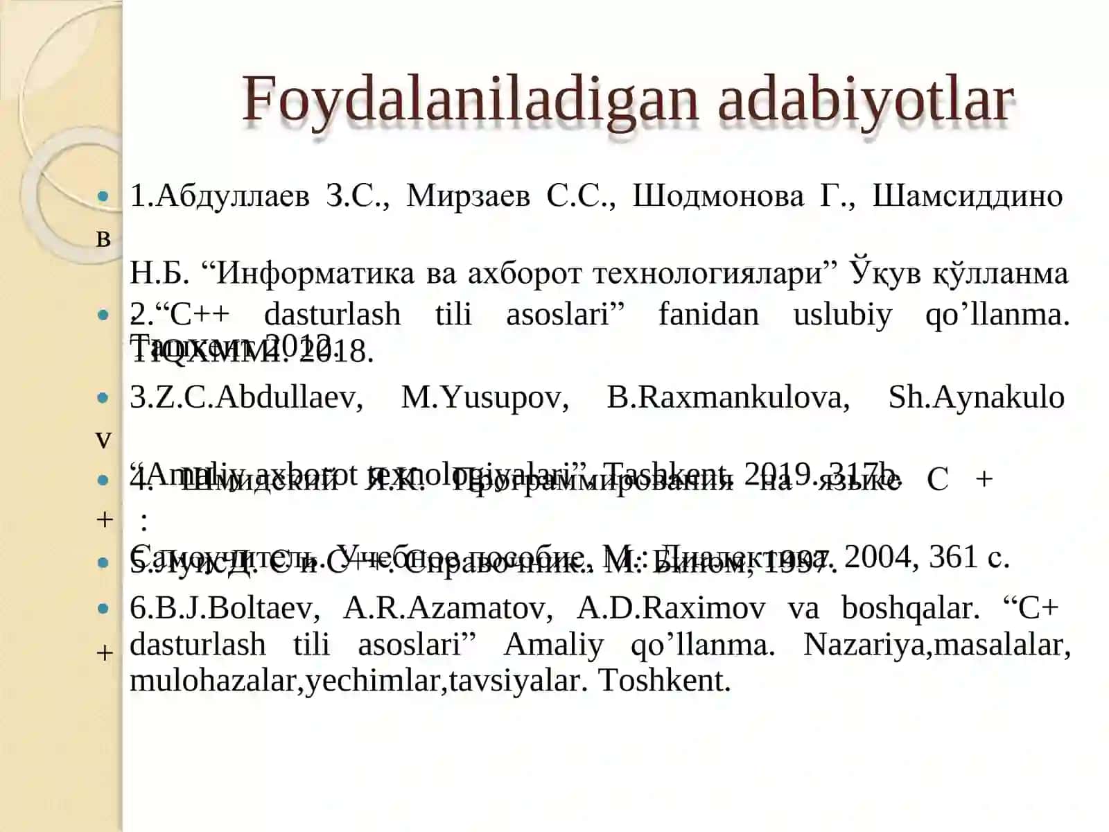 Foydalaniladigan adabiyotlar 2